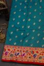 Narayanpet Silk Teal Blue Saree With Paithani Border