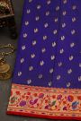Narayanpet Silk Royal Blue Saree With Florals And Bird Jaal Paithani Border