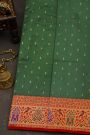 Narayanpet Silk Bottle Green Saree With Florals And Birds Border