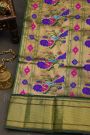 Narayanpet Silk Bottle Green Saree With Florals And Buttis Body