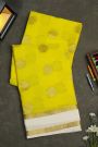 Mysore Crepe Yellow Saree With Gandaberunda Buttis Body