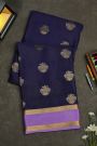 Mysore Crepe Navy Blue Saree With Gandaberunda Buttis Body