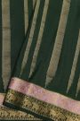 Mysore Crepe Bottle Green Saree With Vertical Stripes Body