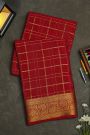 Mysore Crepe Red Saree With Zari Checks Body