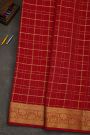 Mysore Crepe Red Saree With Zari Checks Body