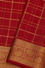 Mysore Crepe Red Saree With Zari Checks Body