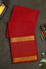 Mysore Crepe Red Saree With Florals And Leaves Jaal Border
