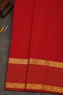Mysore Crepe Red Saree With Florals And Leaves Jaal Border