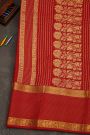 Mysore Crepe Red Saree With Florals And Leaves Jaal Border