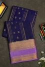 Mysore Crepe Navy Blue Saree With Zari Lines And Floral Buttis Body