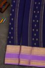 Mysore Crepe Navy Blue Saree With Zari Lines And Floral Buttis Body