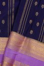 Mysore Crepe Navy Blue Saree With Zari Lines And Floral Buttis Body
