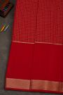 Mysore Crepe Red Saree With Checks And Zari Body