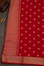 Mysore Crepe Red Saree With Checks And Zari Body