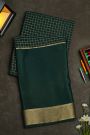 Mysore Crepe Bottle Green Saree With Diamonds In Zari Border