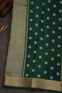 Mysore Crepe Bottle Green Saree With Diamonds In Zari Border