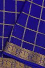 Mysore Crepe Royal Blue Saree With Zari Checks Body
