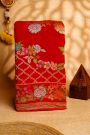 Banarasi Georgette Red Saree With Florals And Leaves Body