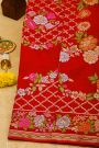 Banarasi Georgette Red Saree With Florals And Leaves Body