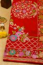 Banarasi Georgette Red Saree With Florals And Leaves Body