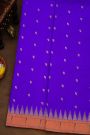 Paithani Silk Blue Saree With All Over Peacock Buttis In Zari Body And Single Muniya Border