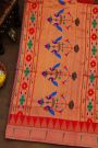 Paithani Silk Blue Saree With All Over Peacock Buttis In Zari Body And Single Muniya Border
