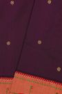 Paithani Silk Wine Saree With Muniya Buttis Border