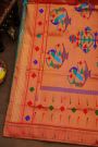 Paithani Silk Sea Blue Saree With Muniya Buttis Border