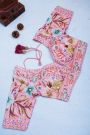 Fancy Crepe Pink Saree With Floral And Sequence Work Border