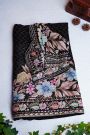 Fancy Crepe Black Saree With Florals And Sequence Work Body And Border