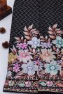 Fancy Crepe Black Saree With Florals And Sequence Work Body And Border