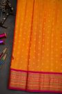 Gadwal Silk Mustard Yellow Saree With Florals And Leaves Jaal Border