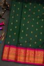 Gadwal Silk Bottle Green Saree With Florals And Buttis Body