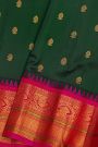 Gadwal Silk Bottle Green Saree With Florals And Buttis Body