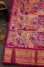 Narayanpet Silk Rani Pink Saree With Florals And Peacocks Buttis Body
