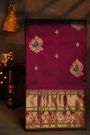 Narayanpet Silk Dark Wine Saree With Florals And Peacock Buttis Body