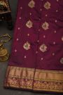 Narayanpet Silk Dark Wine Saree With Florals And Peacock Buttis Body