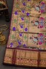 Narayanpet Silk Dark Wine Saree With Florals And Peacock Buttis Body