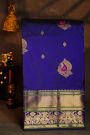 Narayanpet Silk Royal Blue Saree With Florals And Peacock Buttis Body