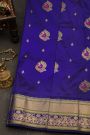 Narayanpet Silk Royal Blue Saree With Florals And Peacock Buttis Body