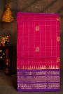 Narayanpet Silk Rani Pink Saree With Peacock Buttis In Checks Body