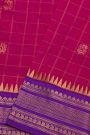Narayanpet Silk Rani Pink Saree With Peacock Buttis In Checks Body
