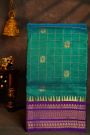 Narayanpet Silk Teal Green Saree With Florals And Buttis In Checks Body