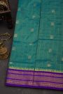 Narayanpet Silk Teal Green Saree With Florals And Buttis In Checks Body