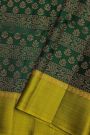 Coimbatore Silk Bottle Green Saree With All Over Florals And Zari Lines