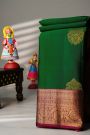 Coimbatore Silk Bottle Green Saree With Florals And Leaves Jaal Border