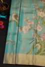 Kancheepuram Silk Sky Blue Saree With Interlock Designer Digital Weaving Body