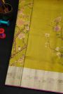 Kancheepuram Tissue Mehendi Green Saree With Florals And Leaves In Birds Body