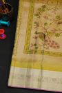 Kancheepuram Tissue Mehendi Green Saree With Florals And Leaves In Birds Body