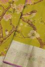 Kancheepuram Tissue Mehendi Green Saree With Florals And Leaves In Birds Body